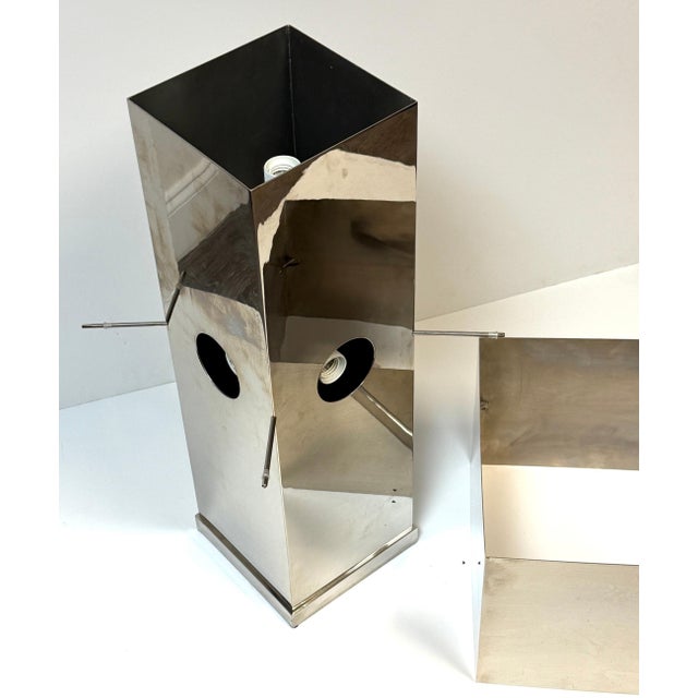 Mid 20th Century Polished Chrome Cubist Table Lamps, After Willy Rizzo - a Pair For Sale - Image 10 of 13