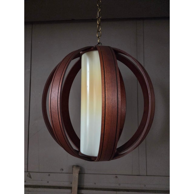 Mid-Century Modern 1960s Mid Century Bentwood Globe Pendant Swag Light For Sale - Image 3 of 10