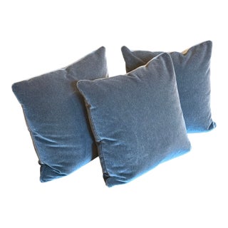 Custom Design Blue Velvet Pillows, Set of Three For Sale