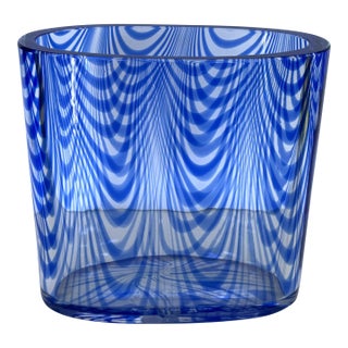 Vintage Cenedese Murano Blue "Fenicio" Feather Glass Vase Signed For Sale
