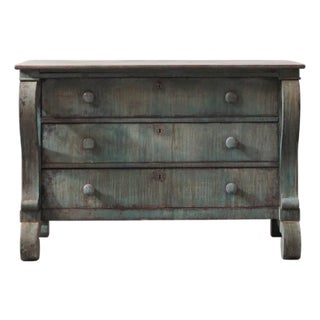 19th Century Mahogany Distressed Teal Chest of Drawers For Sale