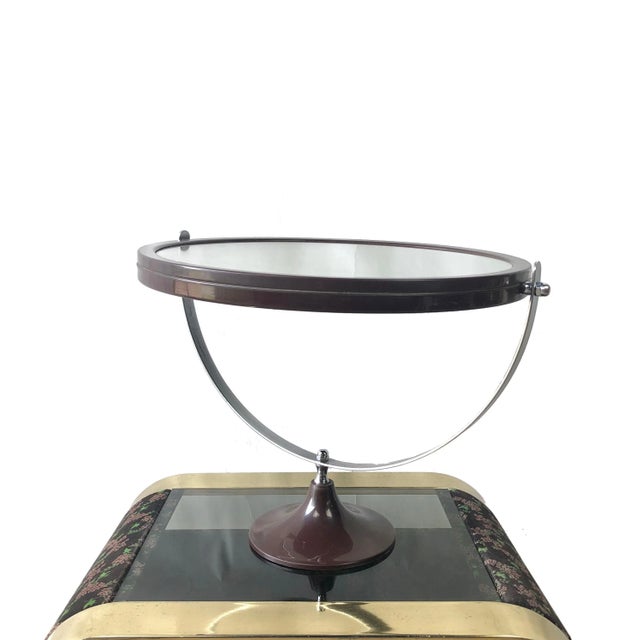 Large Mid-Century Modern Brown Plastic & Steel Adjustable Table Mirror For Sale - Image 3 of 7