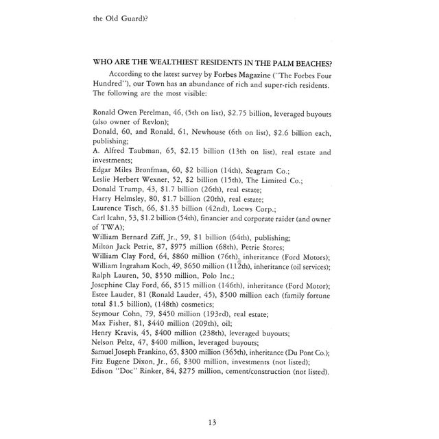 Paper "The Palm Beach Book of Facts & Firsts" 1989 Sheeran, James Jennings and Haas, Pamella J. For Sale - Image 7 of 10