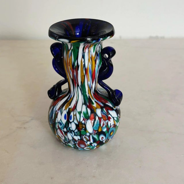Mid-Century Modern Mid-Century Mouth Blown Glass Vase With Delicate Handles by Fratelli Toso For Sale - Image 3 of 7