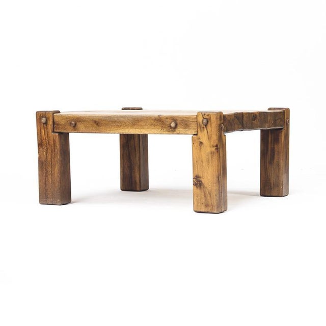 Brown Mid-Century Brutalist Rustic Coffee Table in Oak For Sale - Image 8 of 11