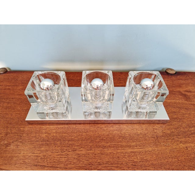 Ice Cube Triple Wall Light in Chromed Metal and Glass from Peill & Putzler, 1970 For Sale - Image 9 of 18