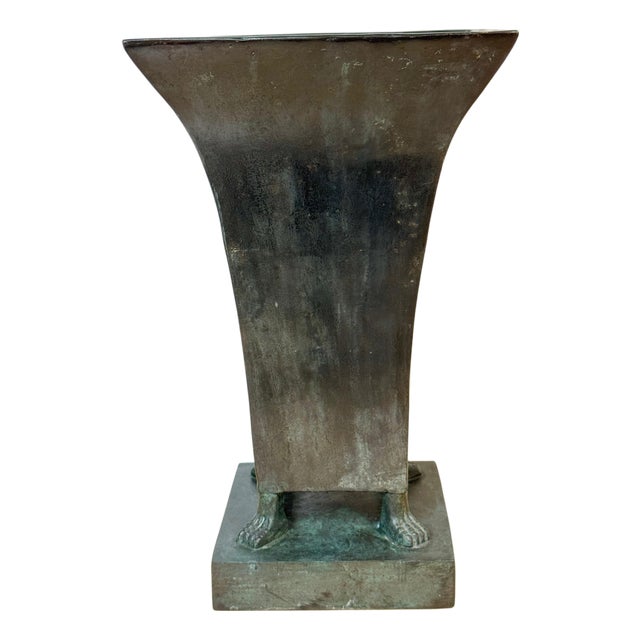 Monumental French Moderne Verdigris Bronze Vase , Manner of Gilbert Poillerat For Sale
