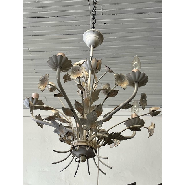 Petite Vintage French Country Painted Chandelier For Sale In Columbia, SC - Image 6 of 6