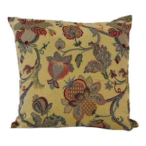 20" Square Decorative Throw Pillow With a Meandering Renaissance Tapestry Look Floral Patten - Made in the U K