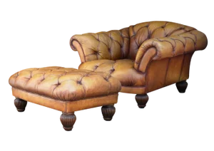 Set of Victorian Design Tan Leather Deep Button Chesterfield Club Chair & Footstool