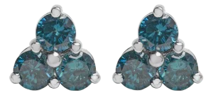 14KT White Gold Treated Blue Diamond Trio Stud Earrings (1 1/3 cttw, Blue)