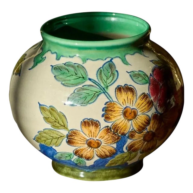 Vase with Flower Decor, Gouda, Holland, 1920s For Sale
