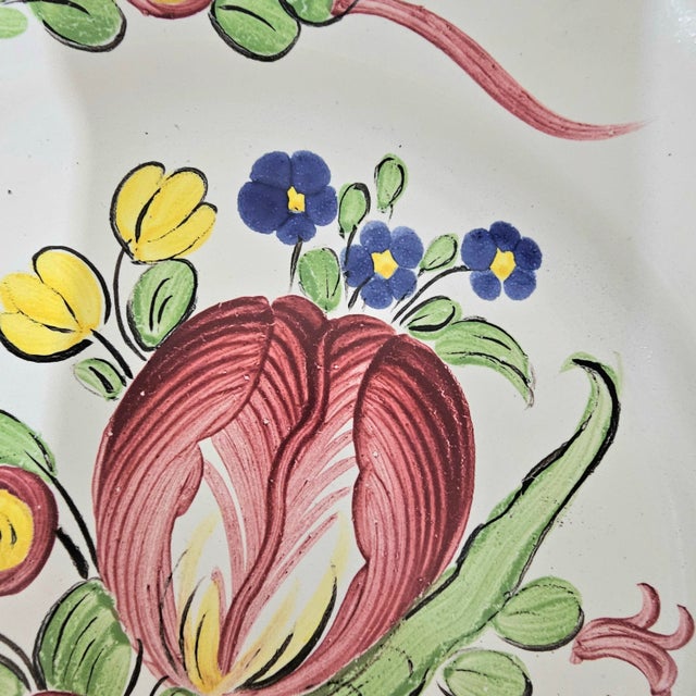 French Faience Hand Painted Floral Plates, Scalloped Pair, 8.5" For Sale In San Francisco - Image 6 of 7