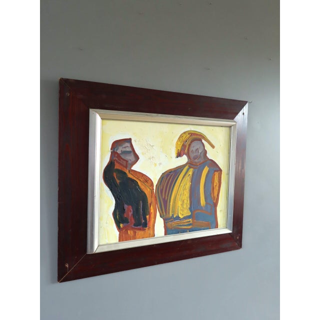 Mid-Century Modern Mid-Century Modern 'The Exchange' Vintage Original Abstract Figurative Oil Painting, Framed For Sale - Image 3 of 11