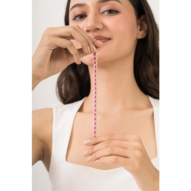 Luxury 10.41ct Ruby & 2.11ct Diamond Geometric Link Tennis Bracelet in 14k Gold For Sale - Image 10 of 14