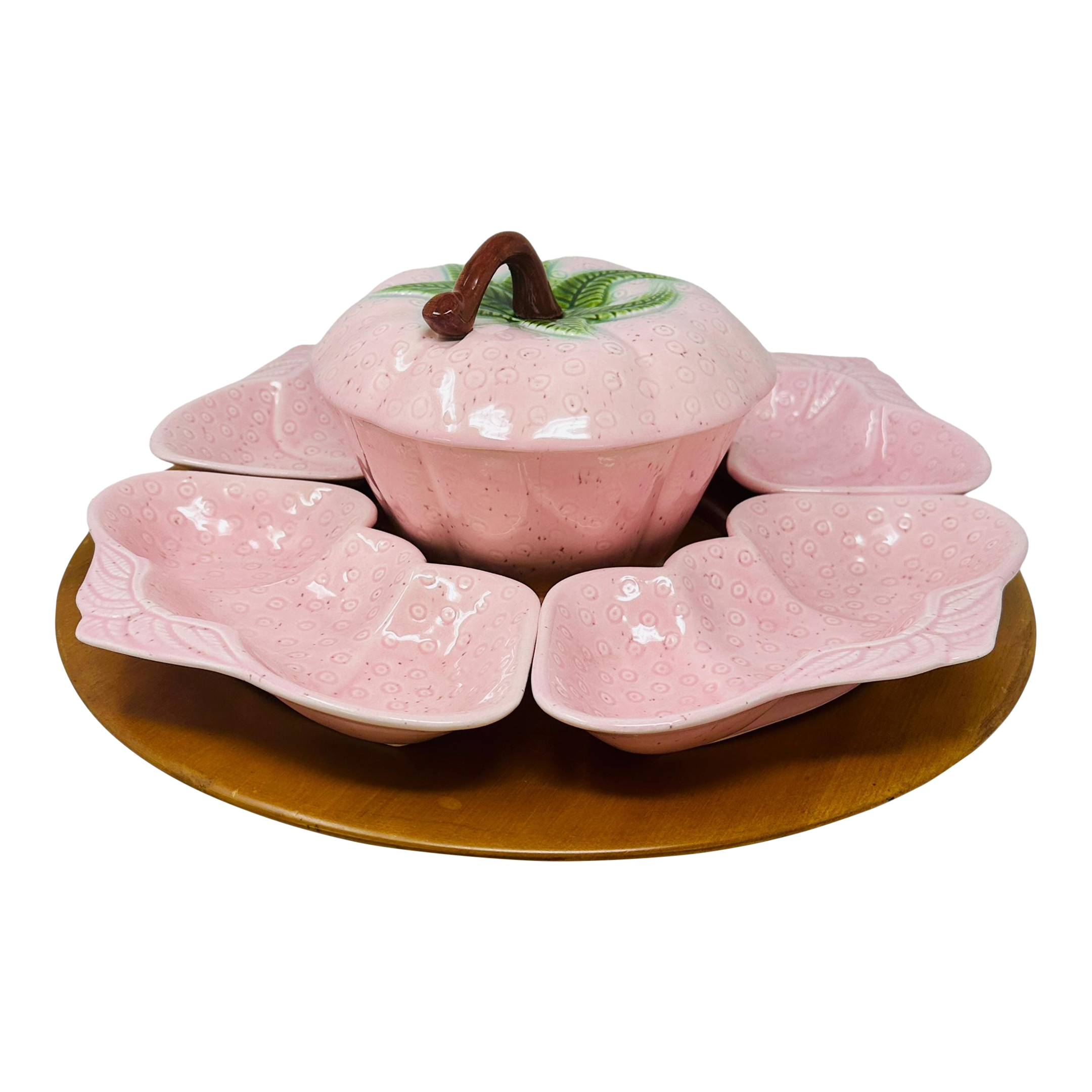 1950s Mid-Century Modern Pink Strawberry Serving Set With Lazy