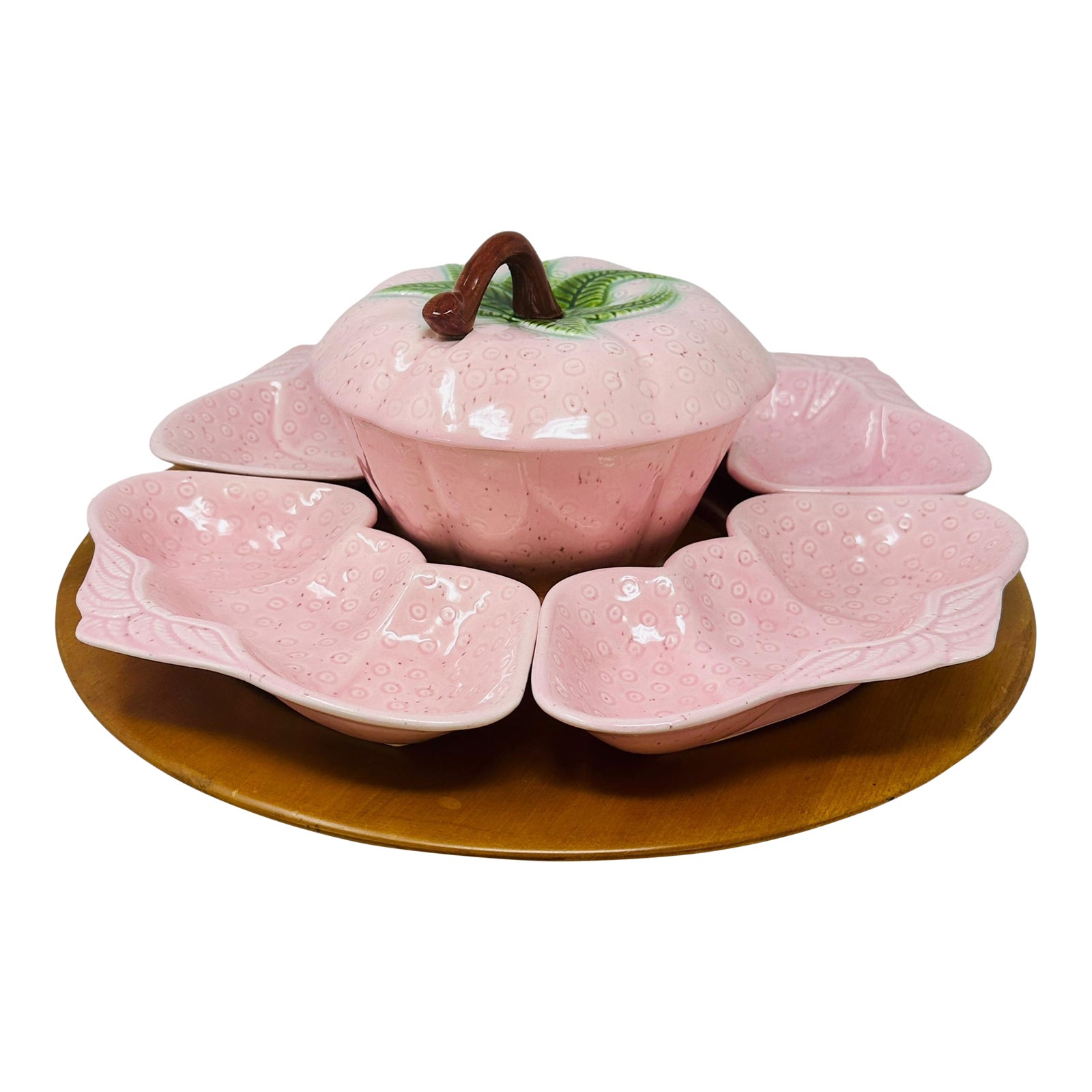 1950s Mid-Century Modern Pink Strawberry Serving Set With Lazy