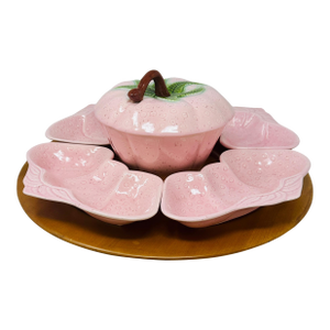 1950s Mid-Century Modern Pink Strawberry Serving Set With Lazy Susan | Vintage Valley Vista Pottery | #310 | Cottagecore Kitchen Decor