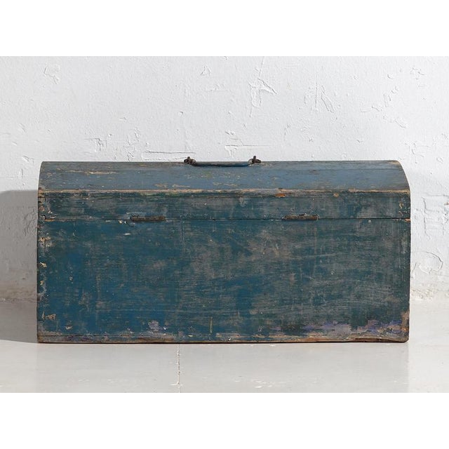 Small Antique Chest with Navy Blue Patina For Sale - Image 9 of 10