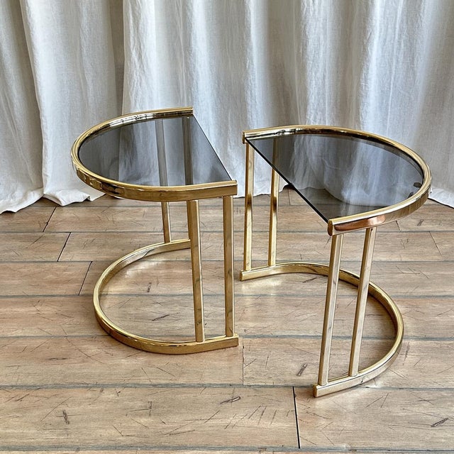 Mid-Century Brass and Smoked Glass Semicircular Nightstands, 1970s, Set of 2 For Sale - Image 6 of 18