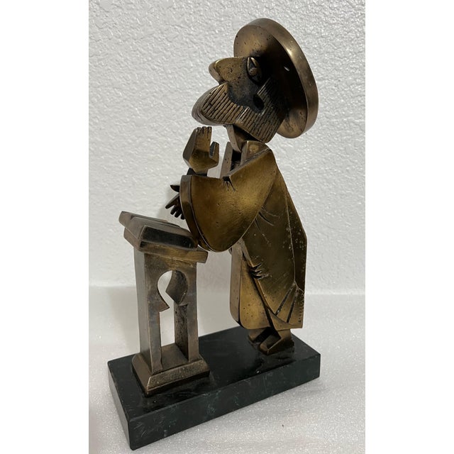 Frank Meisler, Rare Vintage Israeli Judaica Rabbi Praying Mechanical Sculpture Frank Meisler For Sale - Image 9 of 11