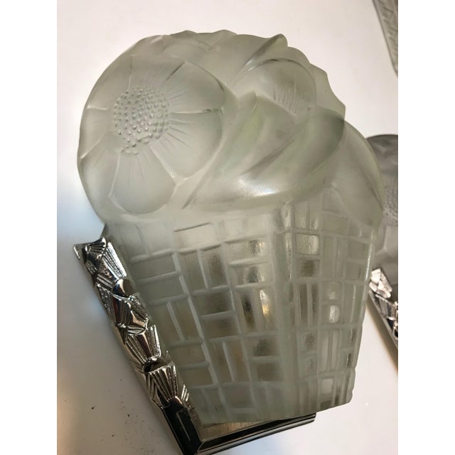 Metal French Art Deco Wall Sconces Signed by Degue - a Pair For Sale - Image 7 of 11