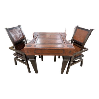 House of Mercier Leather Game Table With Two Chairs For Sale
