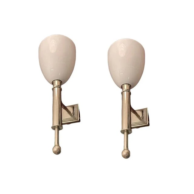 Silver Opaline Glass and Chrome Sconces, 1960s, Set of 2 For Sale - Image 8 of 8