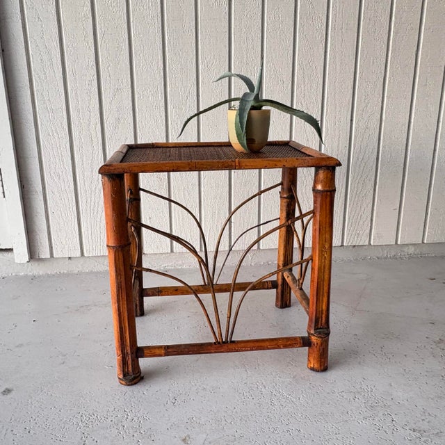 Brown Vintage Chinoiserie Bamboo Side Table For Sale - Image 8 of 11