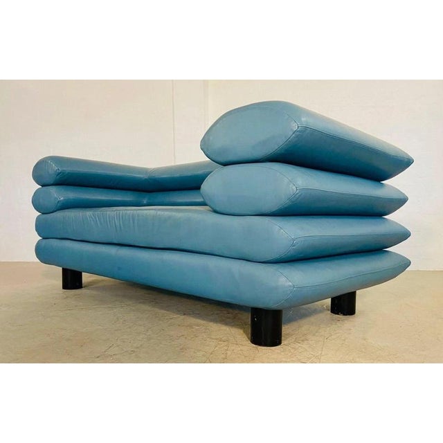 Vintage Postmodern Swedish Turquoise Leather Stacked Sofa, 1980 For Sale - Image 16 of 18