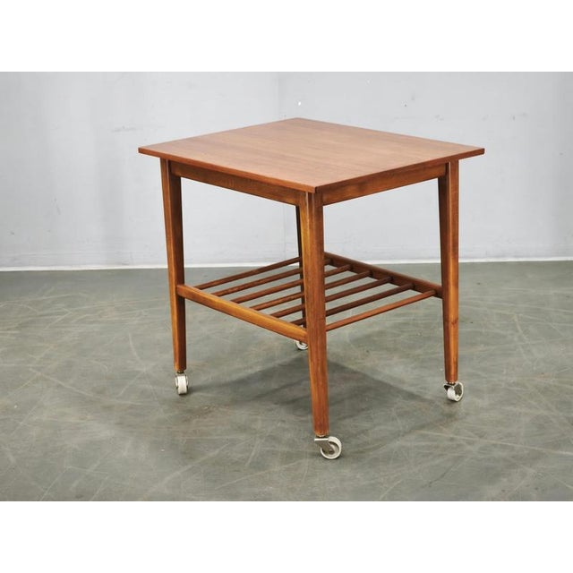 Brown Vintage Danish Modern Teak Serving Trolley on Wheels, 1960s For Sale - Image 8 of 11