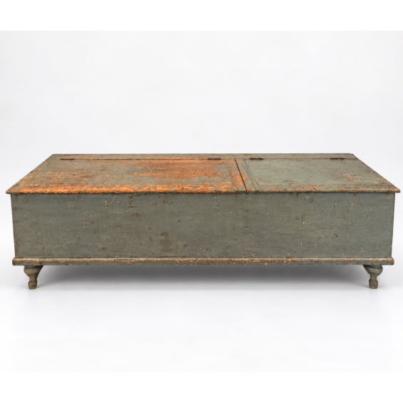 Late 19th C American, painted pine trunk with dual lids, possibly an old feed storage trunk at one point. Nice clean...