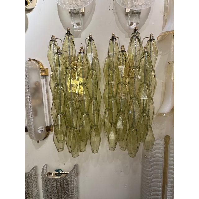 Pair of Murano Green Poliheder Sconces. These are great for today's modern designs. 23h x 10w x 7d