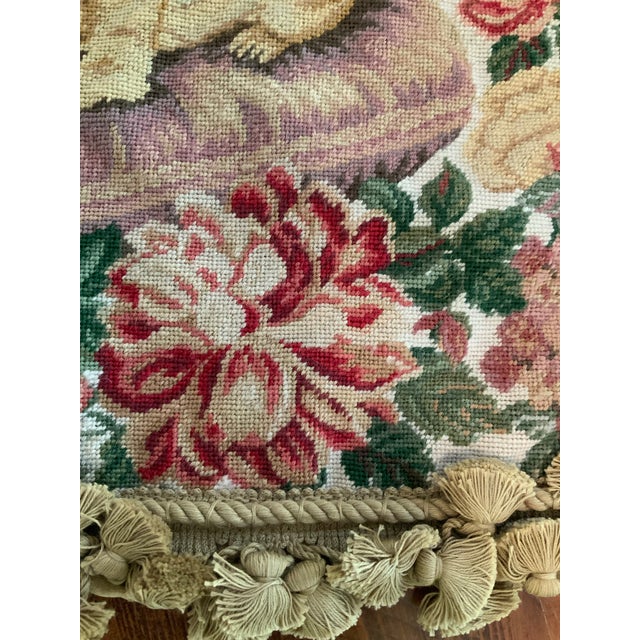 Textile Hand Made Needlepoint Pug Dog Pillow Cover #1 With Velvet Back, Tassel Trim & Zip Closure – See Photos! Cottage Core - Match May Still Be Available. For Sale - Image 7 of 9