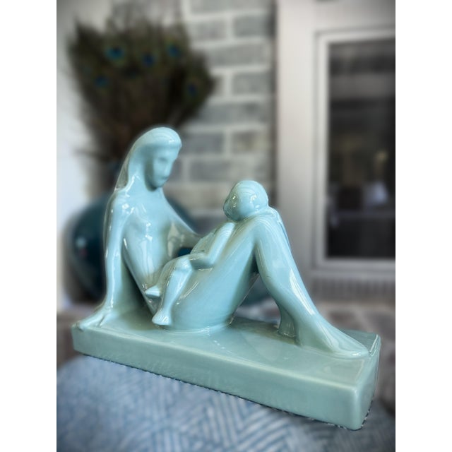 Late 20th Century Haeger Pottery Sage Seafoam Green Mother & Child Statue For Sale - Image 12 of 12