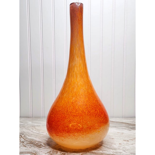 Large Mid-Century Modern Hand-Blown Art Glass Vase | Amber, Cream & Aubergine Rim | 16” MCM Beautiful Mid-Century Modern...