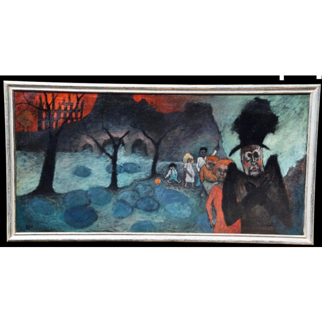 Postmodern Helmut Diekmann, Landscape with Figures, 1963, Oil Painting on Canvas, Framed For Sale - Image 3 of 12
