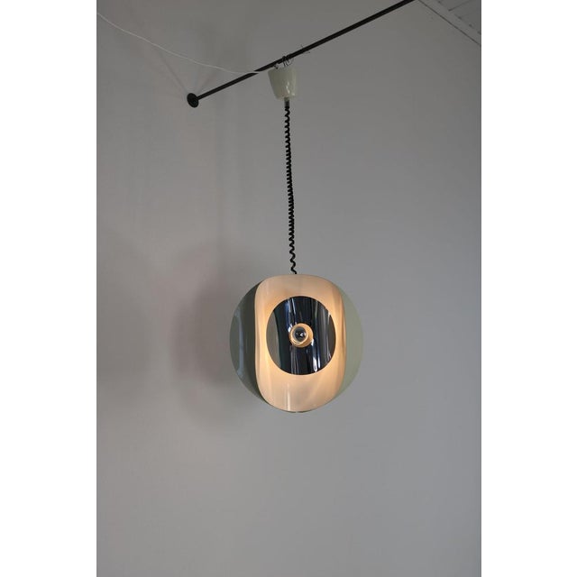Italian Space Age Hanging Lamp with White Painted, Metal & Chrome Shields, 1970s For Sale - Image 18 of 18