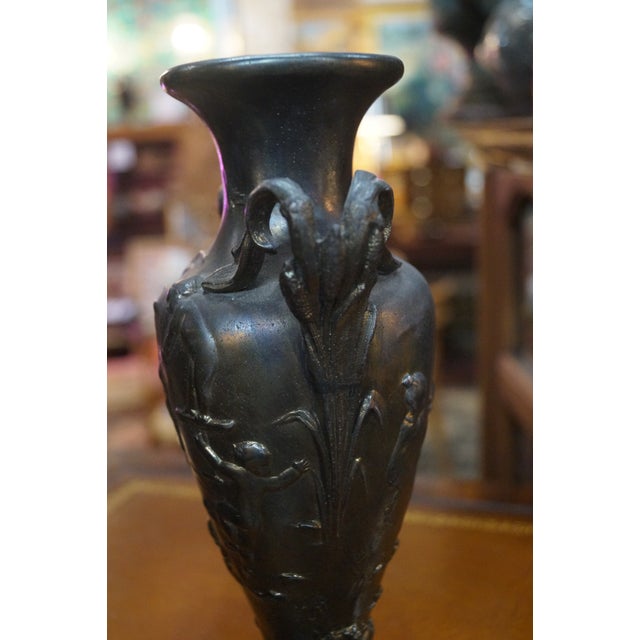 Early 20th Century French Art Nouveau Bronze Cherub Vases - A Pair For Sale - Image 4 of 12