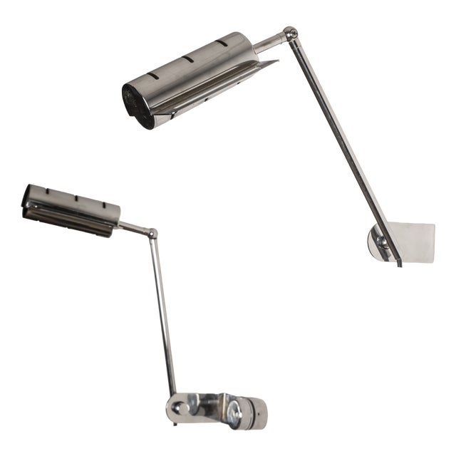 Adjustable Chrome-Plated Metal Wall Lights, Italy, 1970s, Set of 2 For Sale