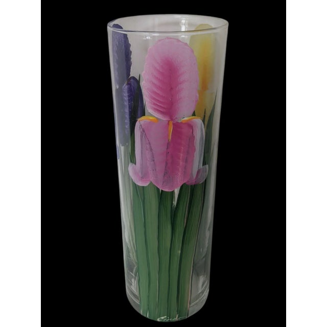 Vintage Original Hand Painted Floral Cylindrical Glass Vase Signed by the Artist 10.5" Tall by 3.5" Wide Vase will be...