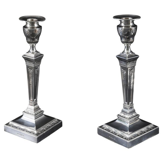 Antique Neoclassical Silver-Plated Candlesticks from Walker & Hall, 19th Century, Set of 2 For Sale - Image 15 of 15