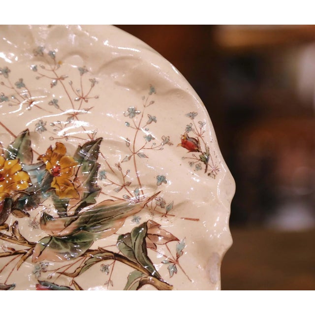 Cream 19th Century French Luneville “Campanule” Barbotine Floral Platter, Circa 1890 For Sale - Image 8 of 10