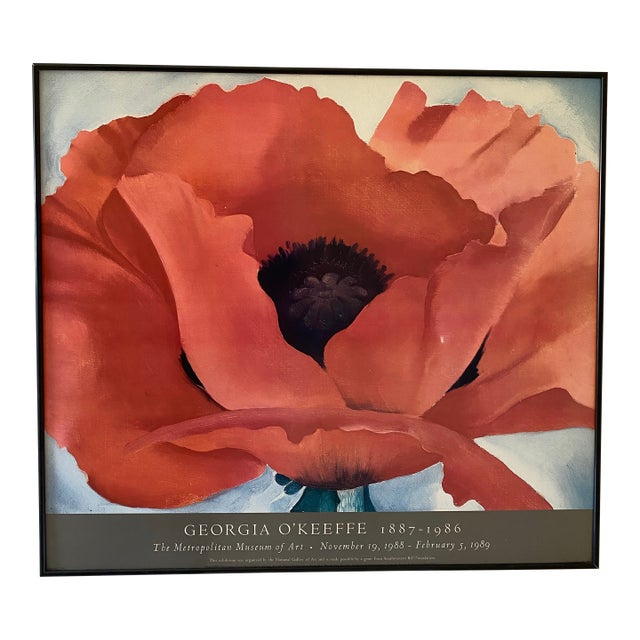 Georgia O'Keefle Red Poppy Original Museum Poster New York 1980s, Framed For Sale
