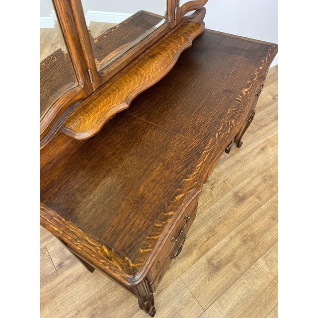 Vintage French Oak Dressing Table with Mirror For Sale - Image 14 of 16