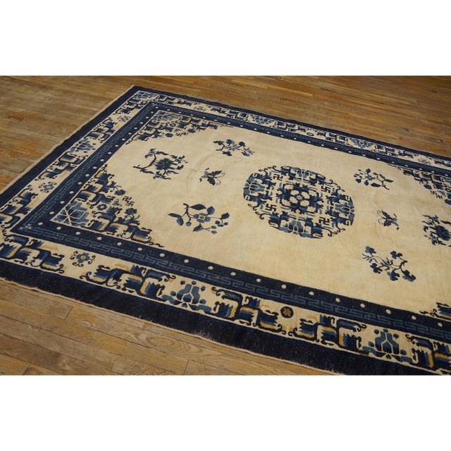 Small 1920s Classic Greek Key Medallion Antique Chinese Peking Rug 6'5" X 9' For Sale - Image 4 of 9