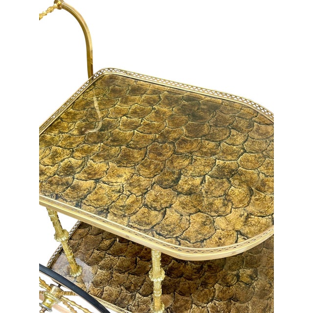 Metal Mid-Century Brass & Tortoise Bar Cart in the Style of Maison Jansen For Sale - Image 7 of 18