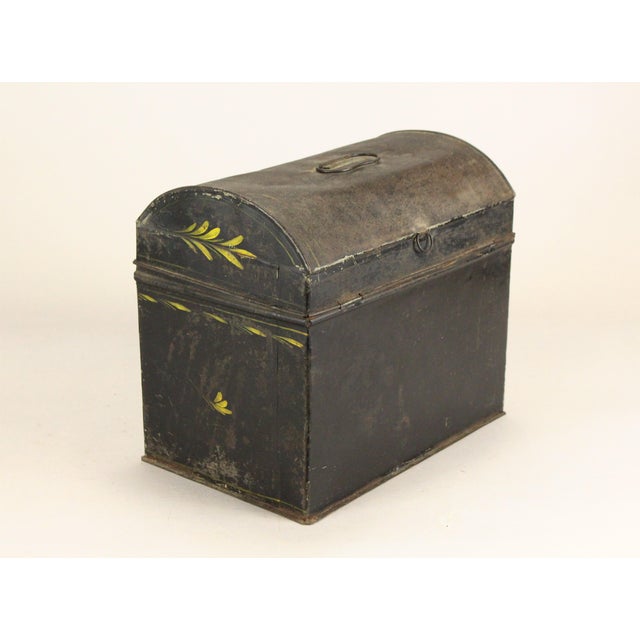 1850's Tin Toleware Chest Box W Latch, Hand Painted, Pennsylvania Folk Art For Sale - Image 4 of 15