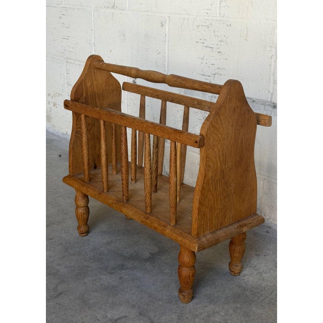 Mid 20th Century Vintage Danish Oak Magazine Rack Newspaper Holder Magazine Stand For Sale - Image 5 of 8