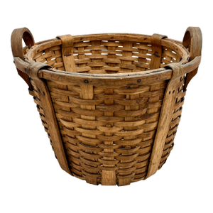 Large Size Substantially Made Antique American Hand Woven Ash Wood Splint Maine Apple Farm Basket